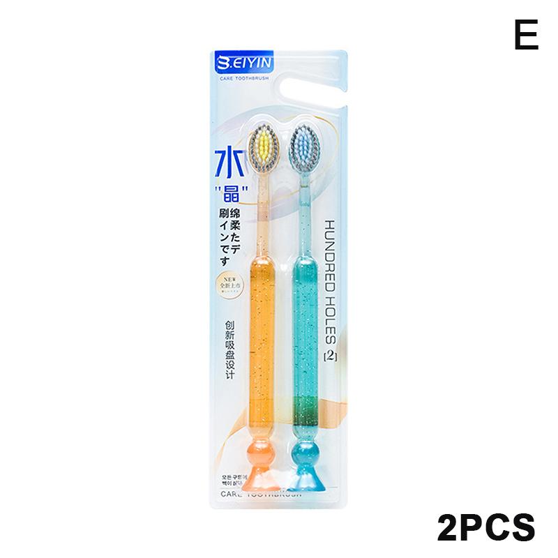 Extra-Long Brush Head Antibacterial Soft Bristle Toothbrush With Non-Slip Handle And Suction Cup Base Upright Design