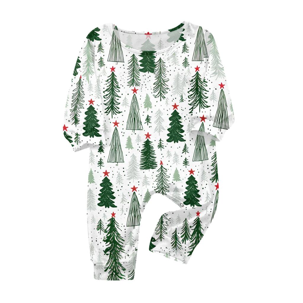 Family Matching Christmas Printed Pajama Set Long Sleeve Round Neck with Pants for Adults and Kids