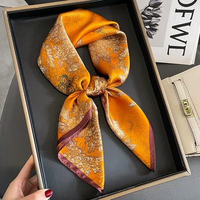 65Cm Square Pure Silk Square Scarf Elegant Silk Decorative Flower Design Necktie Small Shawl Neckerchief For Women