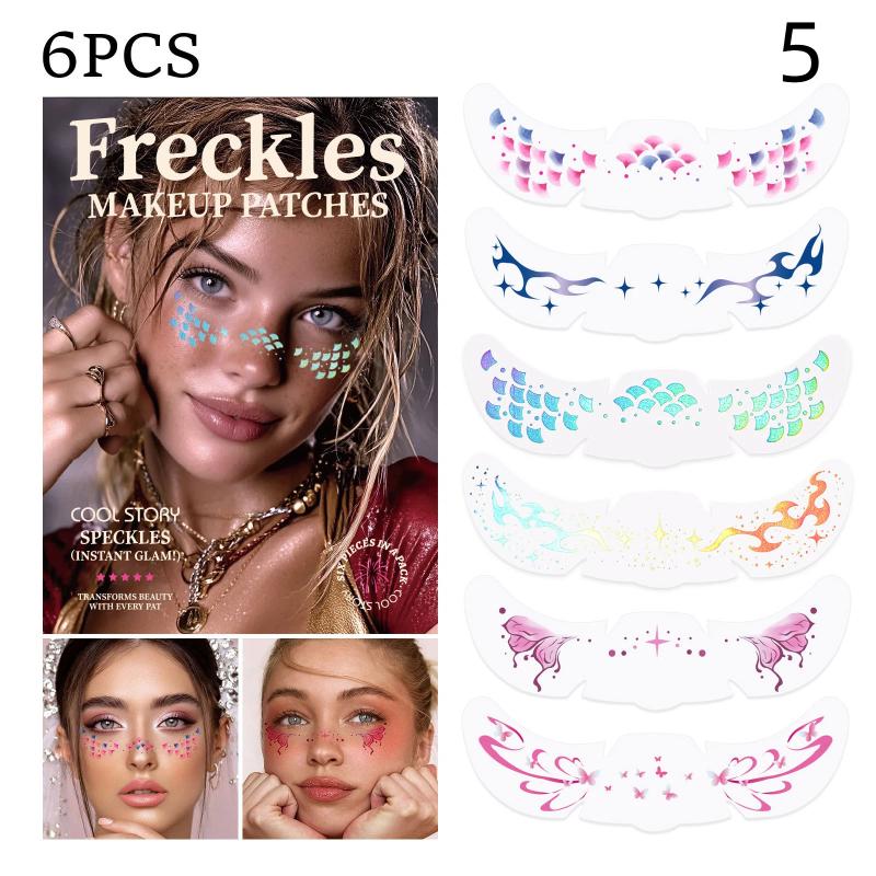 6 Sheets Christmas Freckle Stickers Makeup Party Face Tattoo Cheek Blush Spot Patches Temporary Body Art Decals for Teens Adults