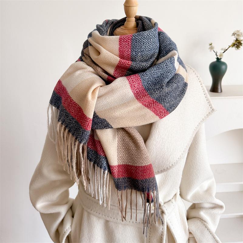 British Classic Australian Scarf - Vintage Striped Winter Warmth Windproof  Scarf for Men and Women,Tassel Edges, Soft Texture