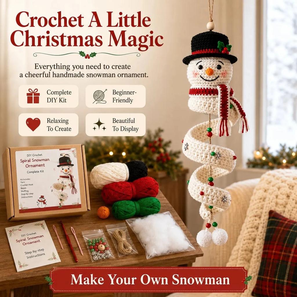 Christmas Crochet Spiral Ornament DIY Kit Handmad Kit Snowman Santa Tree Hanging Pendants Beginner Xmas Home Decor Holiday Gift