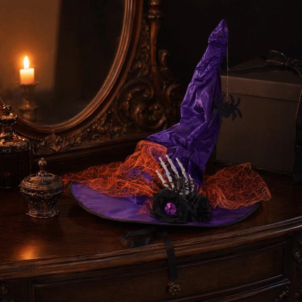 Spider Pendant Witch Hat Eyeball Flower Wizard Cap Cool Halloween Hat  Accessories