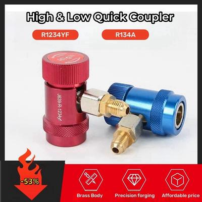 Freon R1234YF/R134A Auto Car Quick Coupler Connector Brass Adapters Air Conditioning Refrigerant Adjustable AC Manifold Gauge