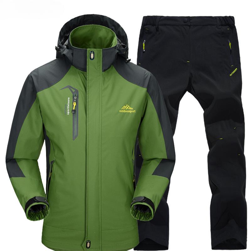Outdoor Hiking Jacket and Pants Sets Men Autumn Waterproof Windproof Hooded Jackets Trip Mountain Camping Clothes