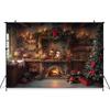 Christmas Tree Home Background For Photography Fireplace Wooden House Birthday Cake Backdrop Party Decoration Props Photo Studio