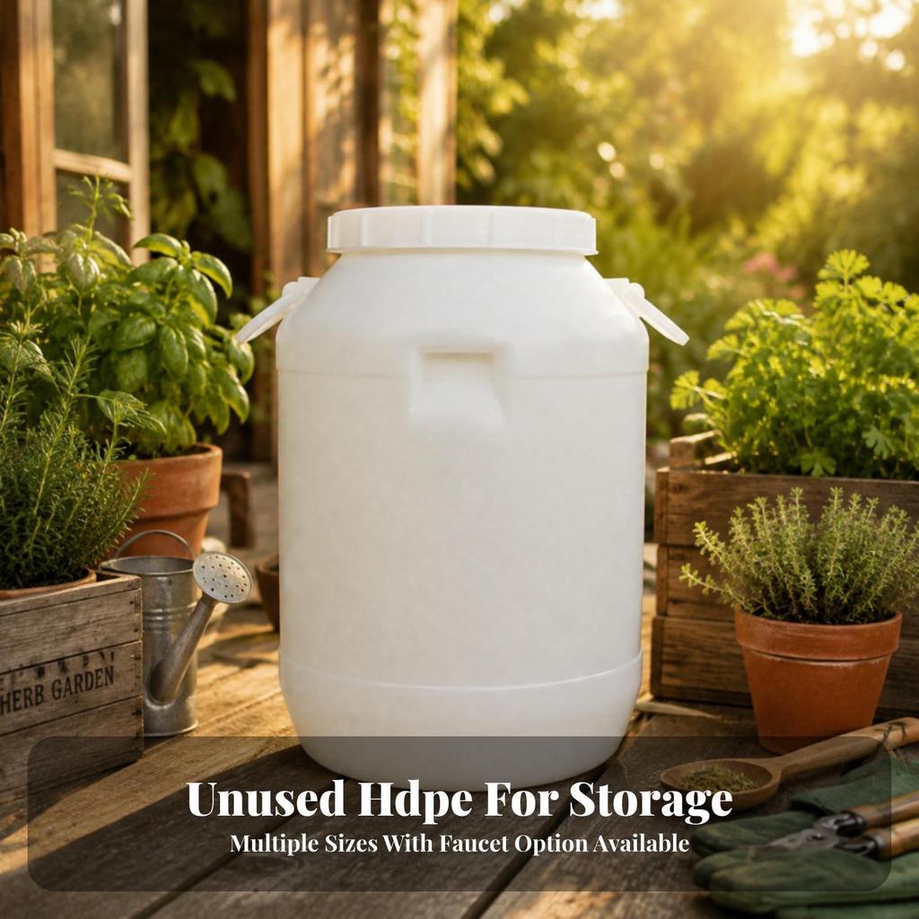 FoodGrade Barrel with Lid | Secure Lidded Opening, Food Grade Storage Barrel, for Utility Room White