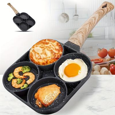 Poêle à frire à 4 trous antiadhésive pour crêpes aux œufs, steak, hambourg, omelette, petit-déjeuner, conception multi-sections, poêle à œufs à quatre sections