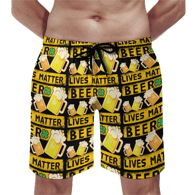 Beer Pattern Beach Shorts For Men Hawaiian Summer Holiday Casual Shorts Street 3d Printed Beer Festival Surfing Board Shorts