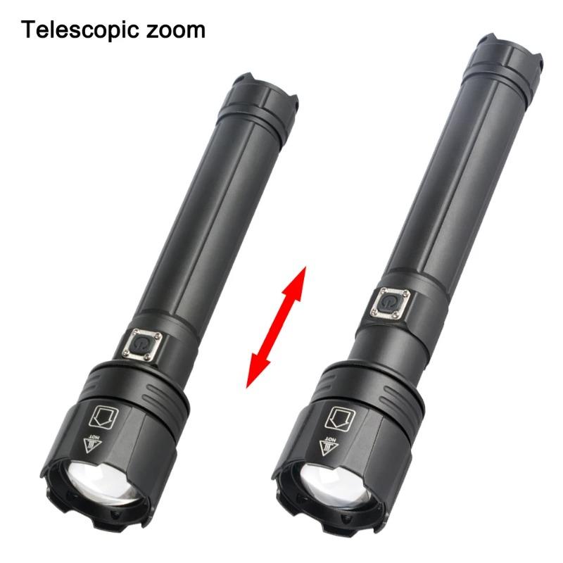 High Power XHP70 LED Flashlight Rechargeable Zoom Torch Tactical Lantern USB Charging Hand  Lamp  18650 or 26650 Battery