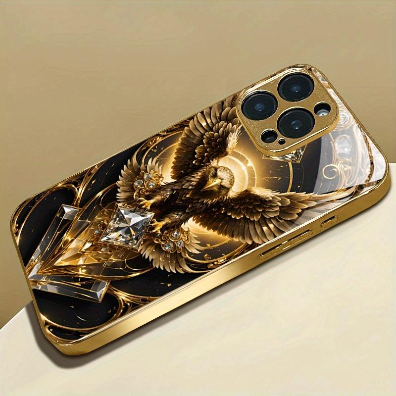eagle gold High-end Phone Case Electroplated Glass TPU PhoneCase for iPhone 17 16 15 14 13 12 11pm Pro Plus Dropresistant