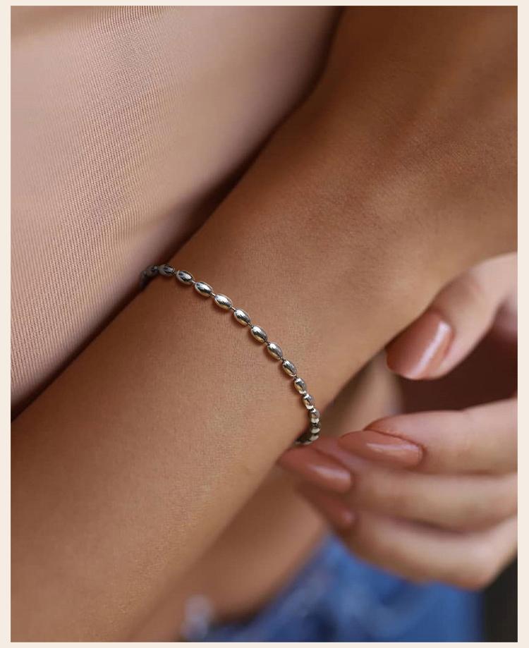 2mm-5mm Oval Beaded Bracelet Stackable,18k Gold Plated Stainless Steel Chain Bangle for Women