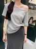 Elegant White One-Shoulder Long-Sleeve Loose-Fit Women's Autumn/Winter Top