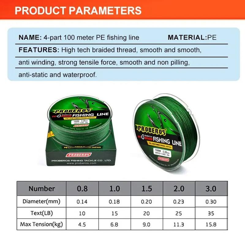 Carp Fishing Line 100M 4 Strands Braided Japan Multifilament Pe Wire Super Strong Durable Smooth Tackle 0.8/10Lb-3.0/35Lb