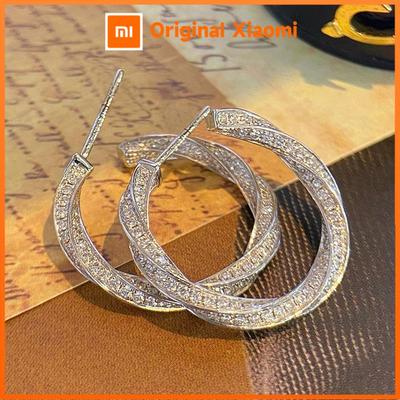 Huitan Twisty Hoop Earrings for Women Elegant Wedding Engagement Fashion Accessories Inlaid Bright Cubic Zirconia Chic Jewelry