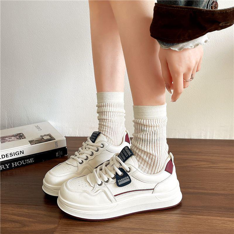 Damen Vielseitige Weiße Flache Dicke Sohle Schuhe - Frühling/Herbst 2025, Runde Zehenpartie Lässige Dad-Sneakers