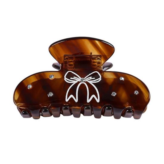 

Hair Claw No Slipping Acetate Sheet Strong Grip Medium Size Back Head Hair Clip Rhinestone Inlaid Bowknot Pattern Versatile Hair Accessory A