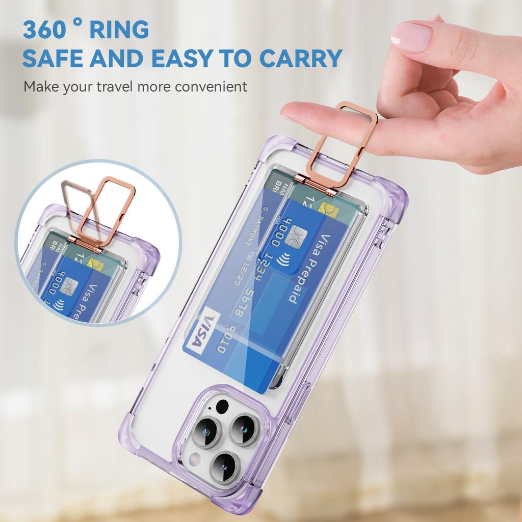 For iPhone 15 Pro Max Case Reinforced Corners TPU + Acrylic Phone Cover with Kickstand Card Holder