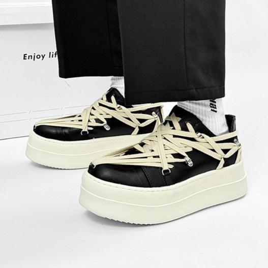 Fashion Fashion Couple Shoes Leather Low-top Platform Women's Men's Shoes Black White Lace-up High Quality Casual Thick Sole Board Shoes