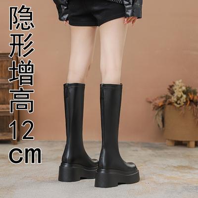 Small Thick Heel New Boots Women's Thick Sole Inner Height Increase 12cm Round Head Tall Knight Boots Long Boots