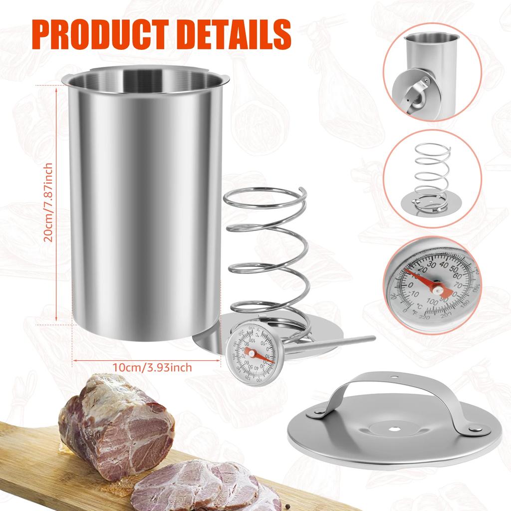 Ham Maker Stainless Steel Meat Press Cooker Deli Meat Press Mold with Thermometer for Pork Poultry Cooking Kitchen Accessories