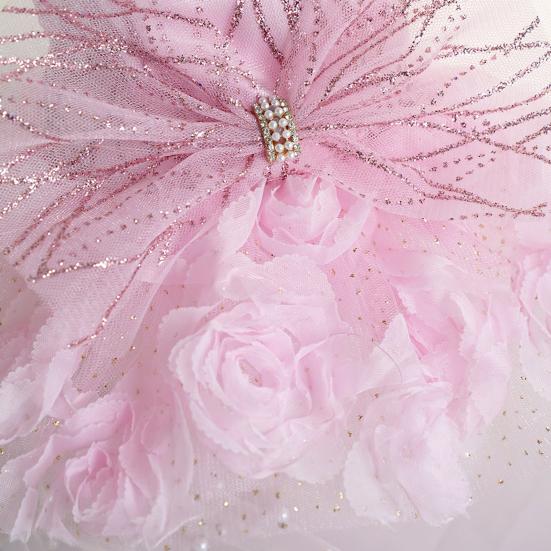 Pet Dress Bow Tie 3D Flowers Sequins Rhinestone Decor Breathable Mesh Pomeranian Chihuahua Puppy