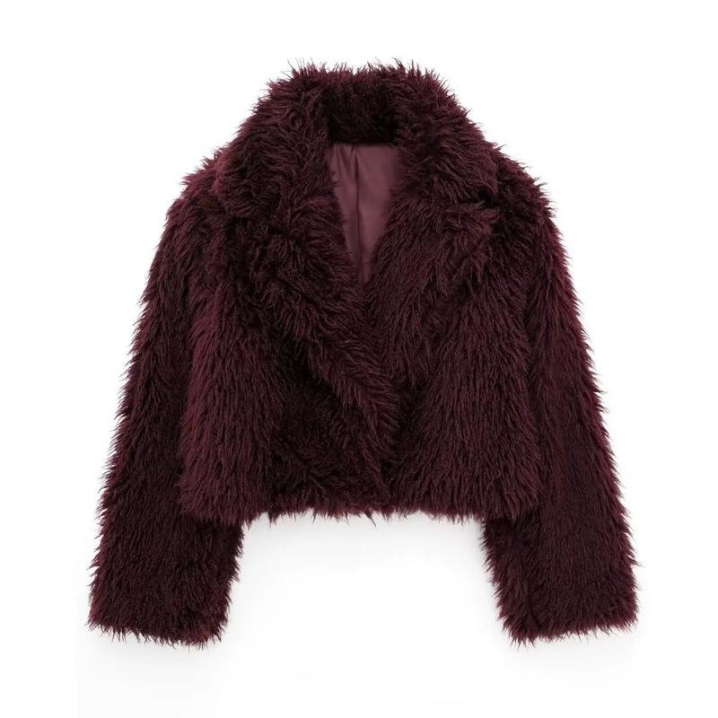 Women's Black Faux Fur Cropped Jacket Open Front Warm Winter Coat