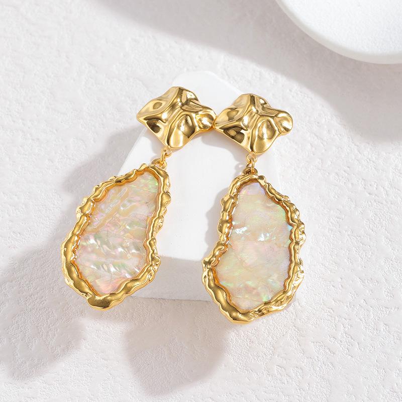 Abalone Shell Geometric Dangle Earrings: European & American Inspired Titanium Steel Fashion for Women