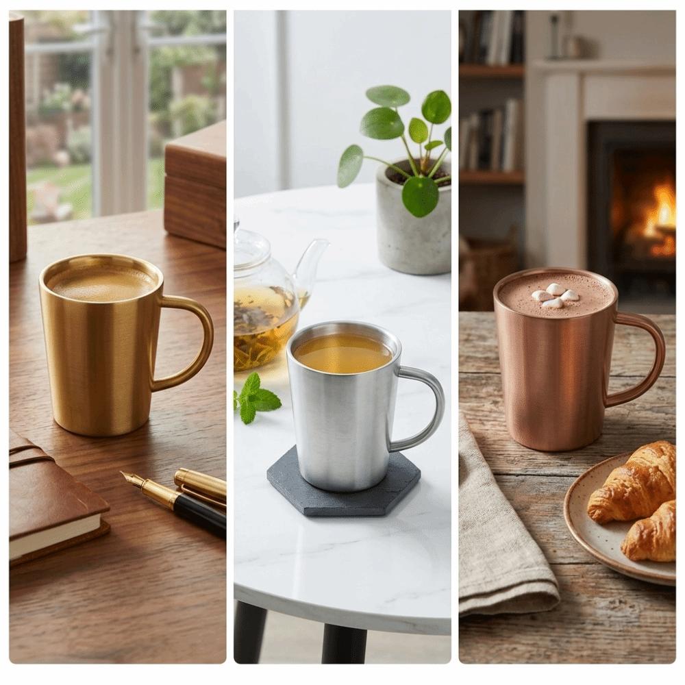 Rustless Steel Handheld Cup Double Wall Beverage Tumbler Anti-scald Coffee Mug Drink Serving серебряный