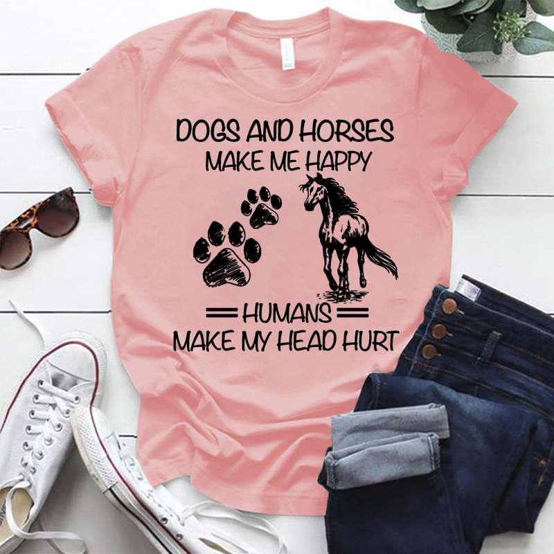 Cute Dogs And Horses Make Me Happy Dog Paw T-shirts For Women Lovely Short Sleeve Casual T-shirts Funny Ladies Round Neck