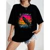 Crewneck T Shirt White Raven Sunset Graphic Print With Text Leave For Casual Wear And Street Style