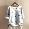Women's Fashionable And Casual Shirt Half-sleeve Round Neck Print Cotton And Linen Blouse Top