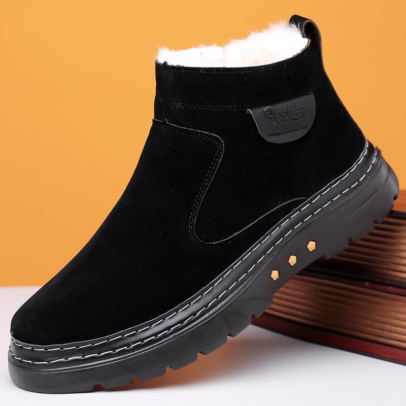 Winter New Shoes for Men Boots Warm Plush Leather Casual Shoes Outdoor Snow Boots Big Size