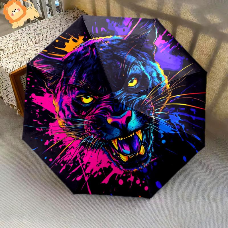 1 PC Automatic Folding Umbrella - Panther Abstract Artwork Pattern, Portable & Foldable Design with 8 Ribs, Christmas Birthday Gifts