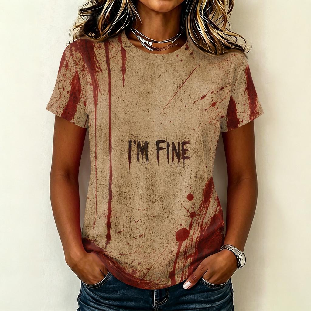 Women's Casual Pullover Short Sleeve T Shirt Halloween Graphic Print Round Neck Top Lightweight Comfortable Fit