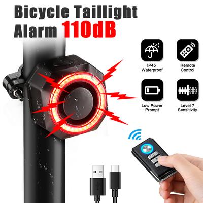 Bicycle Alarm Taillight Burglar Bike Light USB Charging Smart Auto Brake Sensing Waterproof Anti Theft Smart Bicycle Lamp