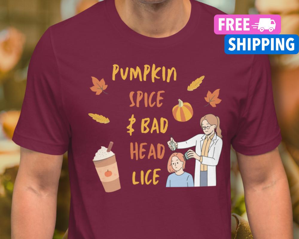 Funny Pumpkin Spice Latte Shirt Autumn Pumpkin Halloween Head Lice Unisex T-Shirt M