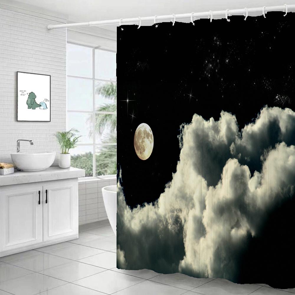 Star Galaxy Planet Shower Curtain Night Starry Sky Universe Space Moon Print Polyester Bathroom Curtain Home Bathtub Decoration