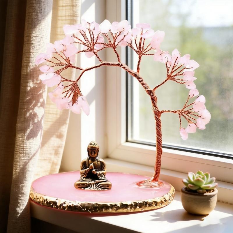 Money Tree Crystal Tree and Buddhas Statue Yogas Meditations Decors for Home Office Shelf Decoration Wealth andLuck