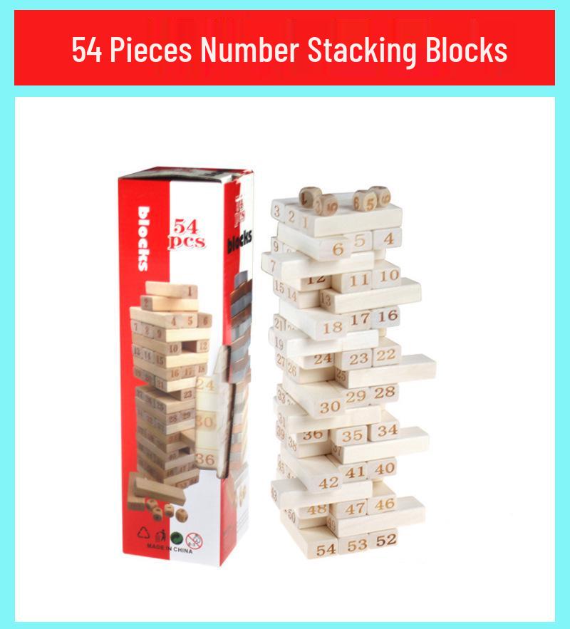 Colorful 54-Piece Wooden Jenga Stacking Game: Educational & Creative Desktop Blocks