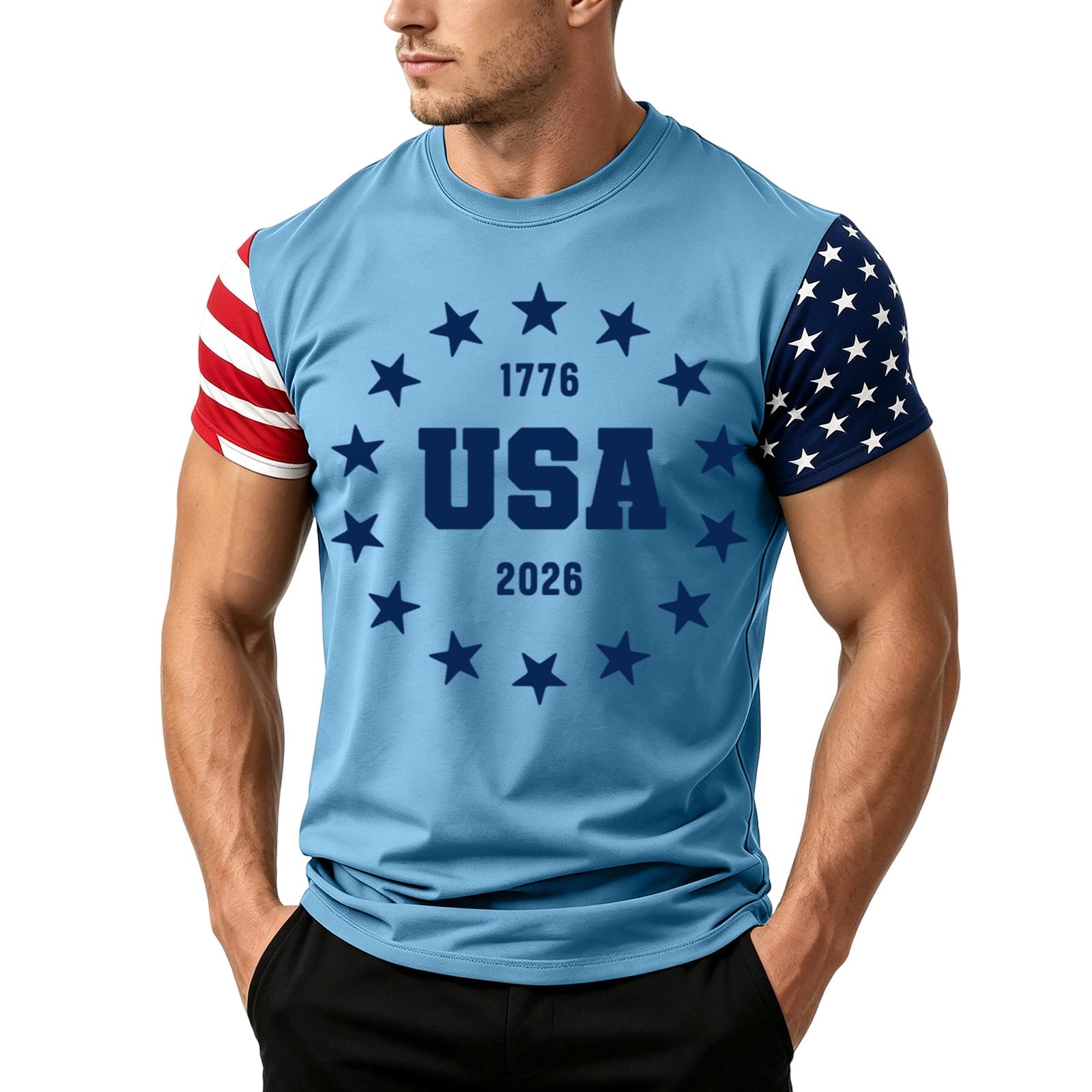 

Men Loose Fit Short Sleeve T Shirt Casual Daily Summer Top Independence Day Flag Print Comfortable Lightweight XXXXL