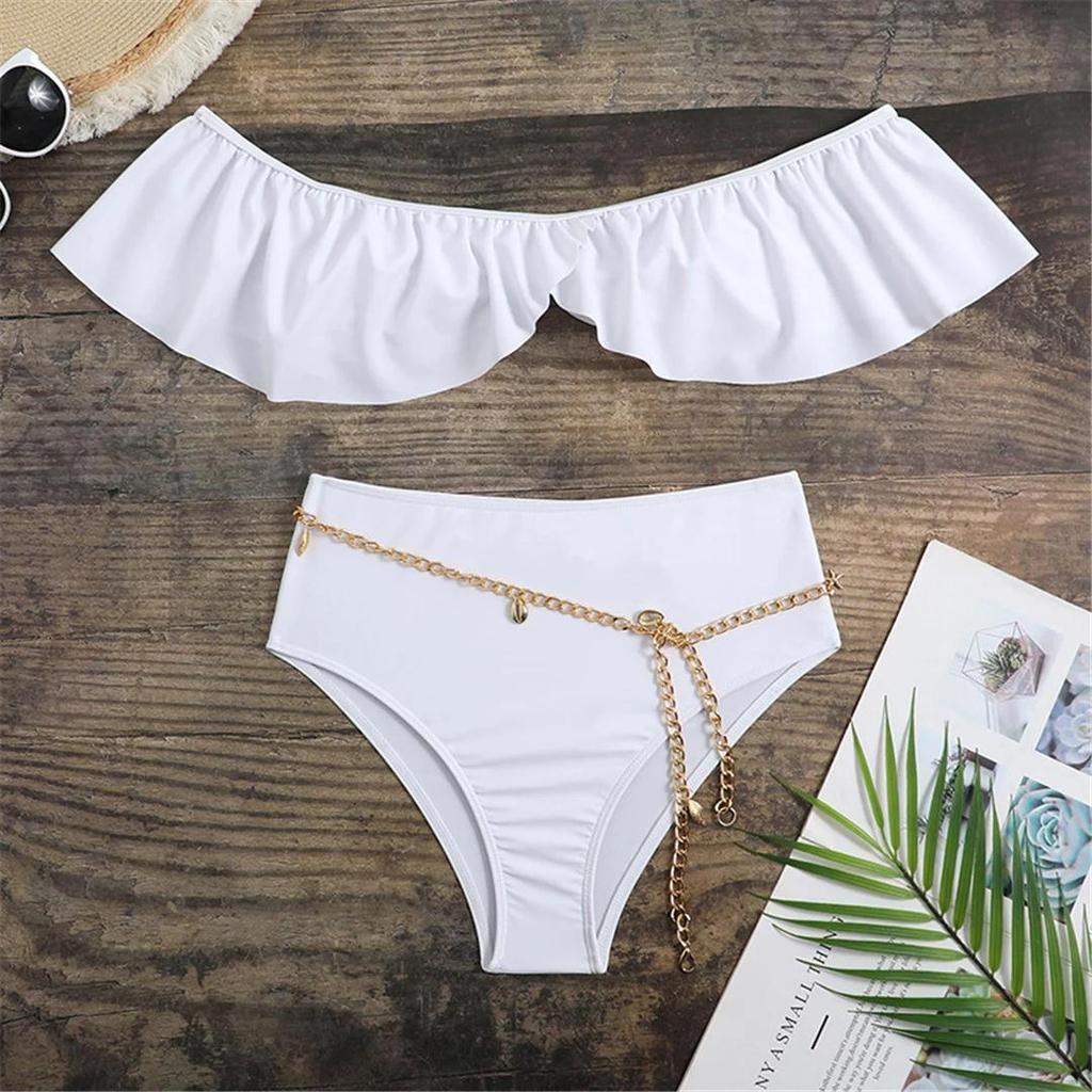 Sexy Ruffled Off Shoulder Female Swimsuit High Waist Bikini Women Swimwear Two-pieces Bikini Set Bather Bathing Suit Swim