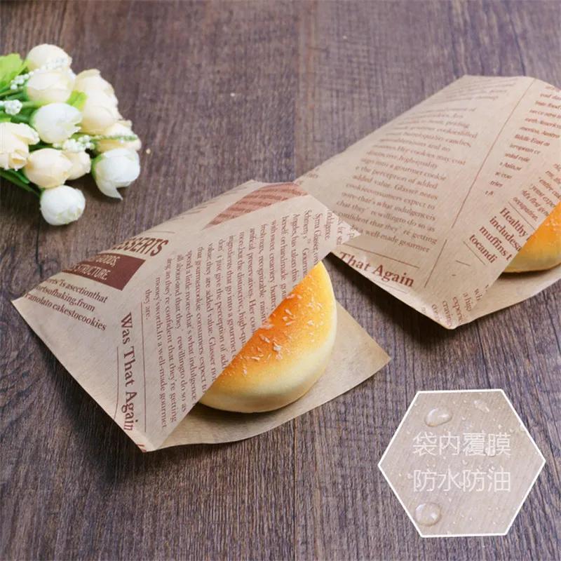 100Pcs Disposable Letter Printed Kraft Paper Sandwich Doughnut Bread Wrapping Baking Oil-Proof Bags