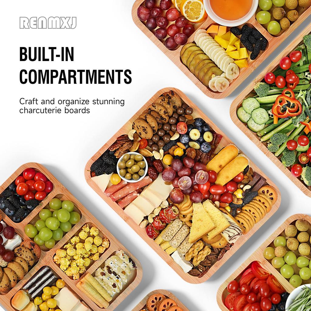 Charcuterie Board With Lid Portable Bamboo Cheese Board Snackle Fruits Divided Serving Tray for Party Picnic Locking Handles