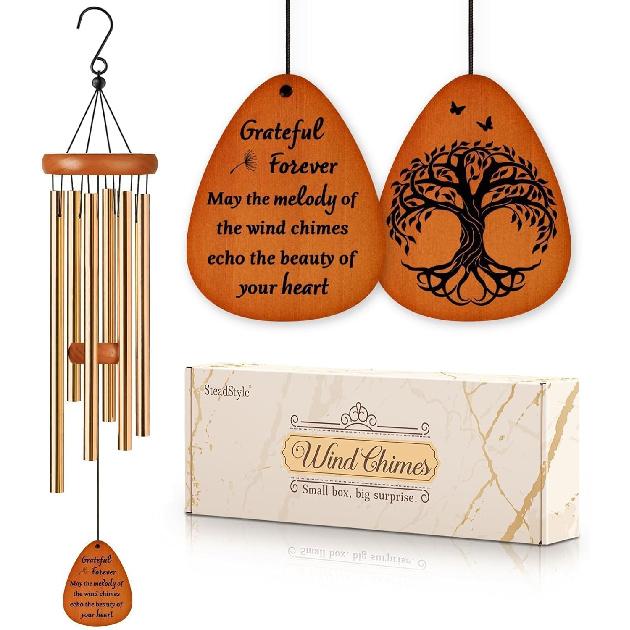 SteadStyle Thank You Gifts, Forever Grateful Wind Chime with Engraved Thank You Message, Thank You Gifts for Women, Friends, Family, Teachers, 25.5 in