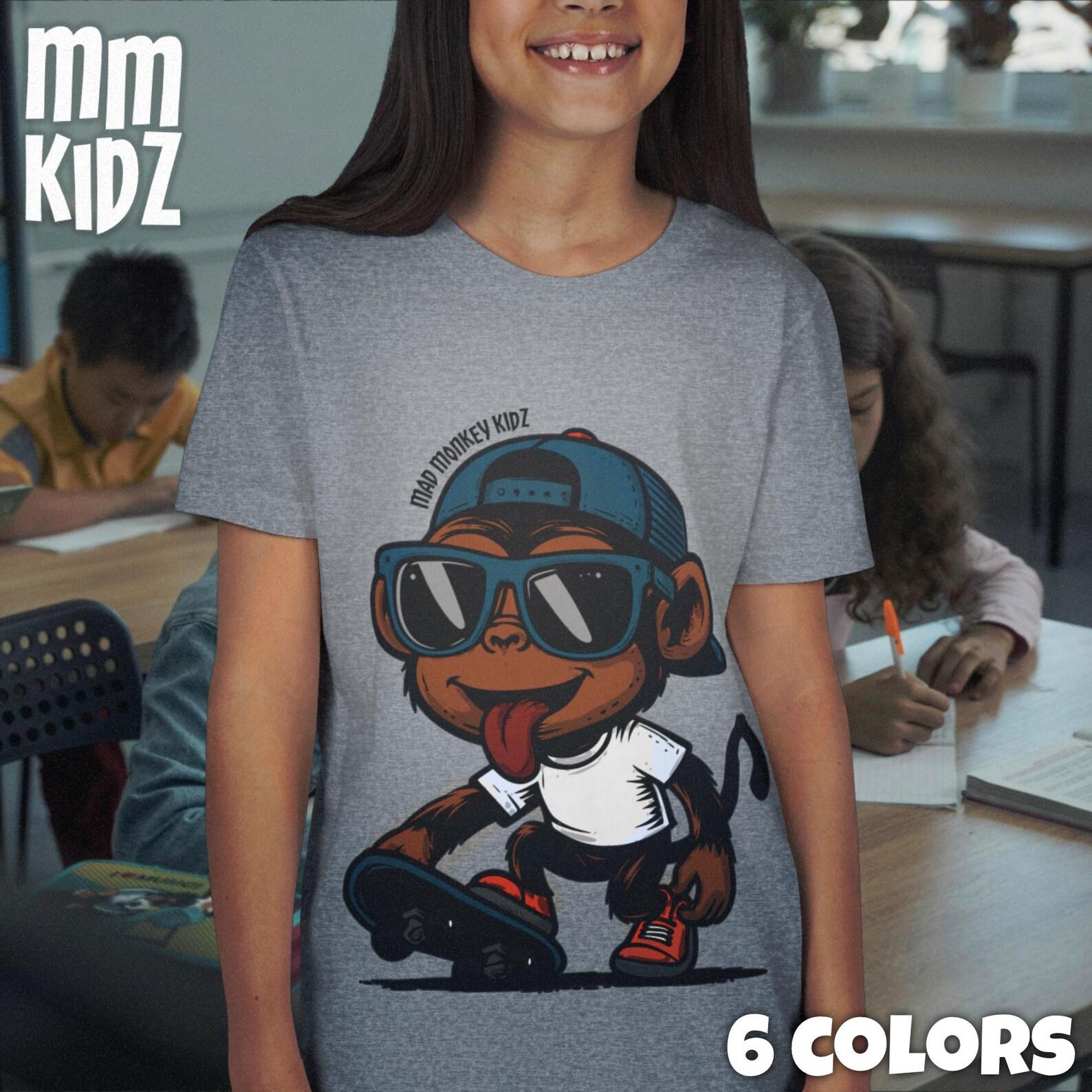 Mad Monkey Kidz Monkey Skateboard T-shirt, Monkey T Shirt, Funny Monkey Graphic Tee, Gifts for Kids, Animal Lover Shirt 130