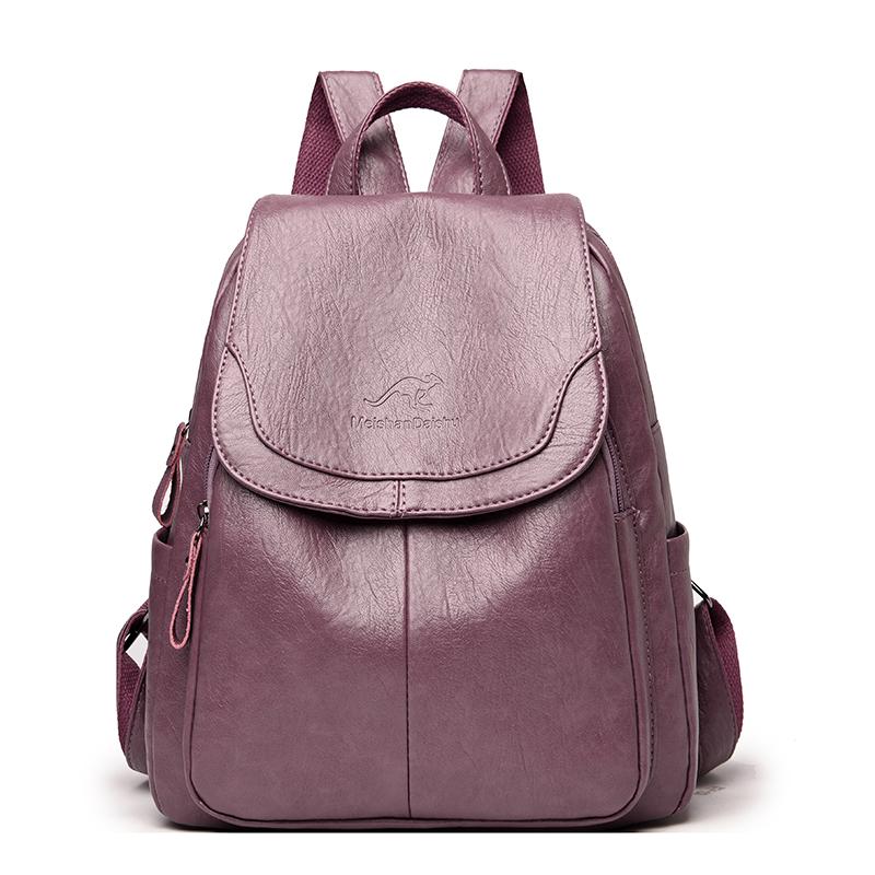 

2026 Female Leather Backpacks High Quality Ladies Bagpacks Luxury Designer Large Capacity Casual Daypack Girl Mochilas Sac A Dos 28cm 12cm 32cm фиолетовый