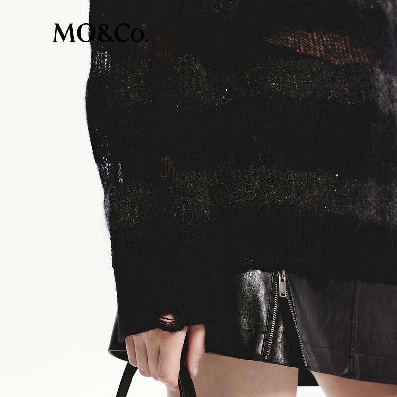 MO&Co. Mohair Blend Black and Gray Striped Sheer Knit Sweater