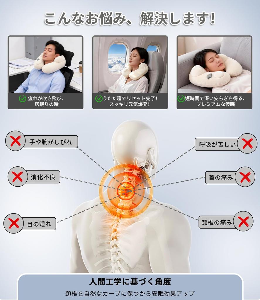 Neck Pillow, Travel Inflatable Pillow, Compact, Airplane Pillow, Portable Travel Pillow, Convenient for Travel and Office Use, with Storage Bag, U-sha