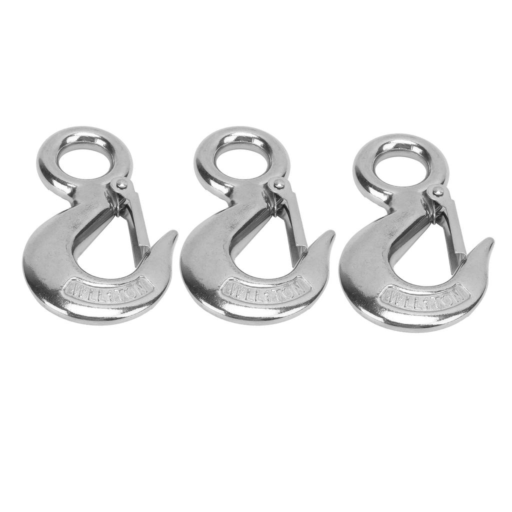 3pcs Eye Slip Hook with Safety Latch Stainless Steel Marine Lifting Eye Hoist Sling Hook1T